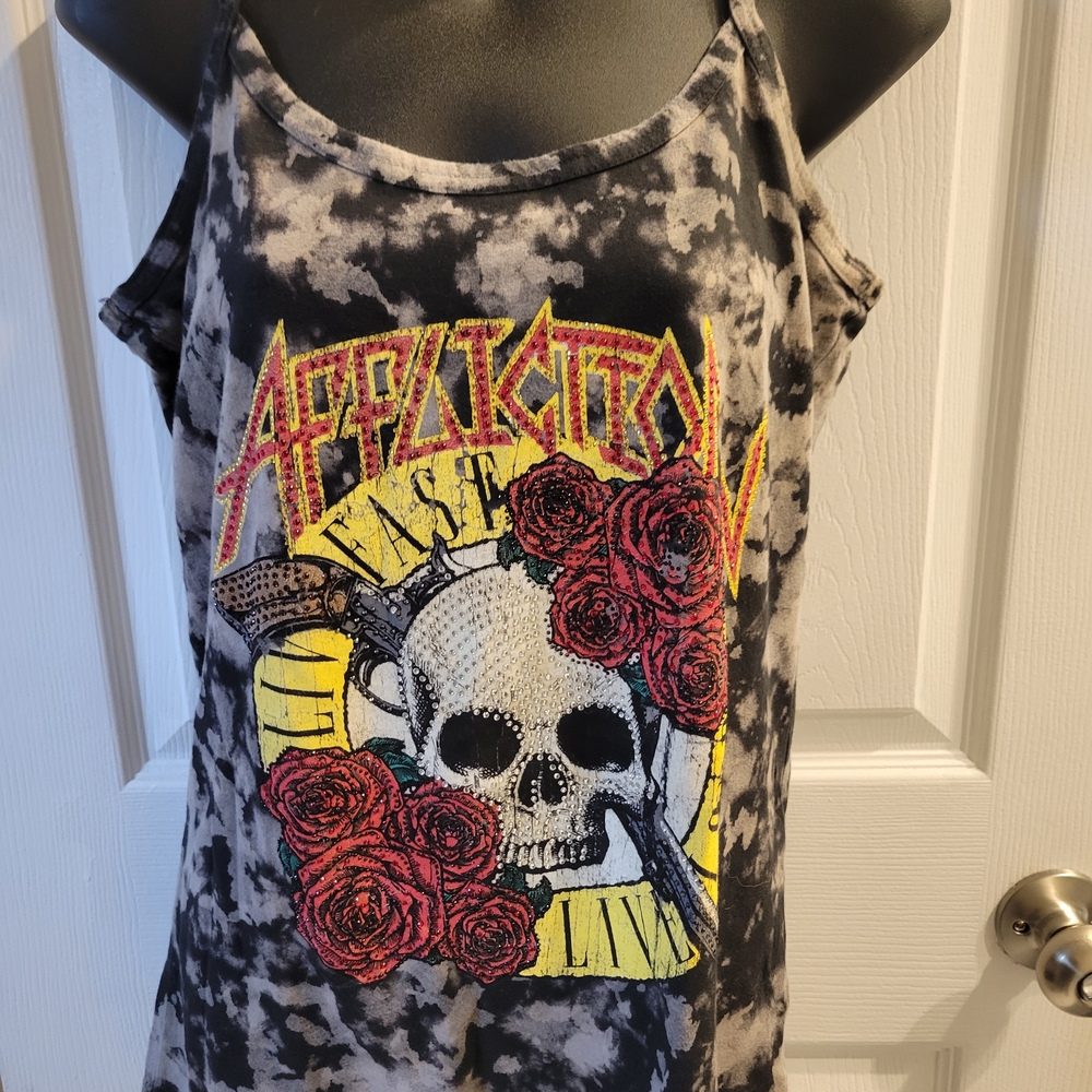 Affliction Black and Gray Tank Top with Skull and Roses